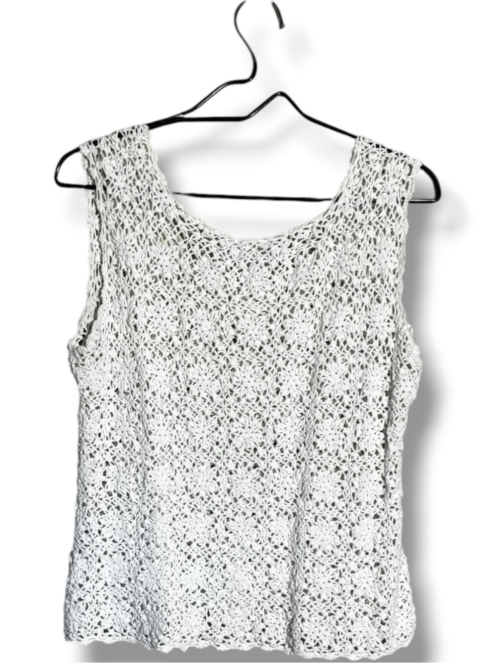 Chico's White Sleeveless with Thick Straps Crochet Loose Fit Layerable Tank Top - Picture 15 of 16